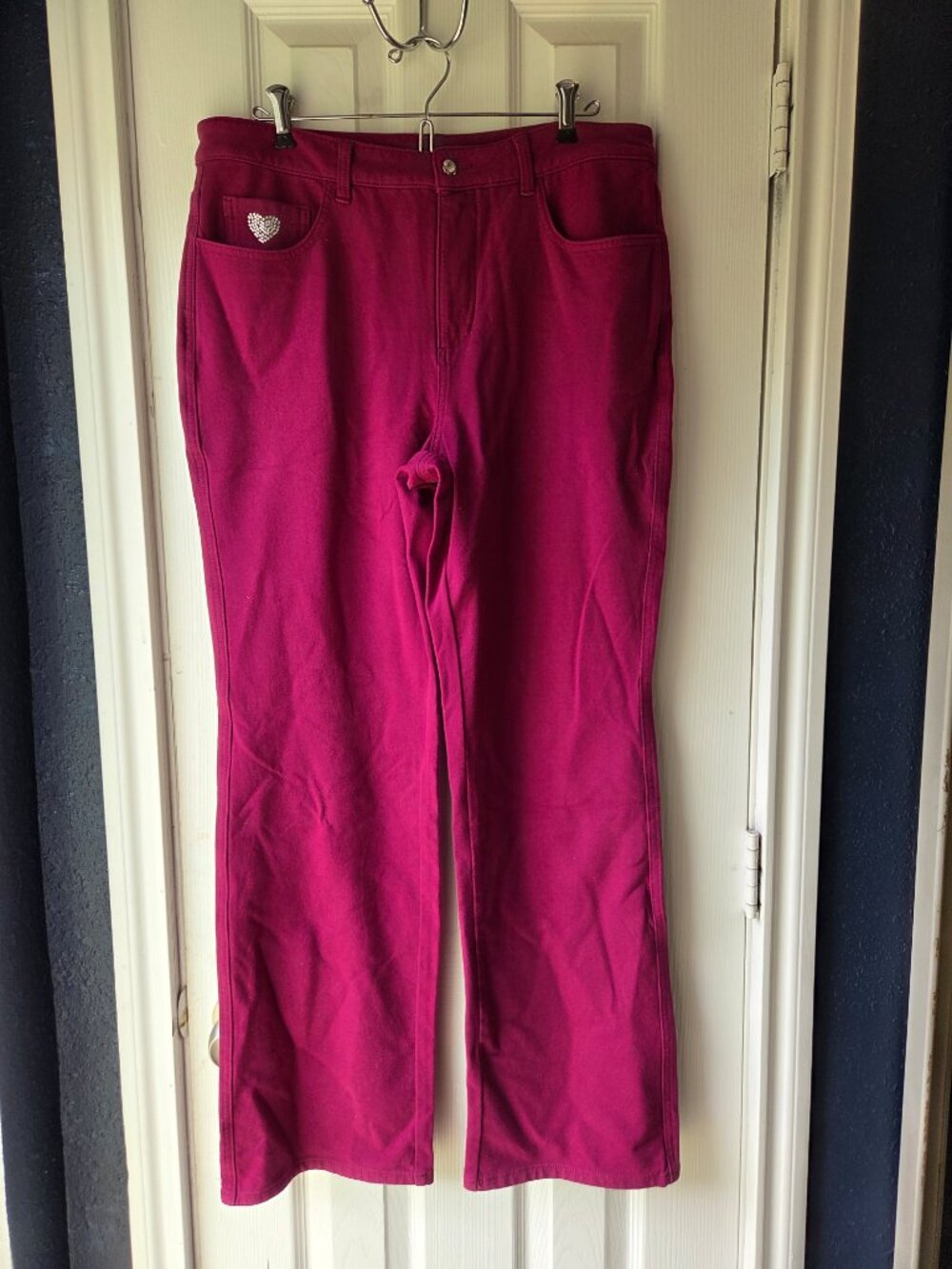 Dream Jeannes Quacker Factory Women's Size 12 Maroon Denim Rhinestone Jeans